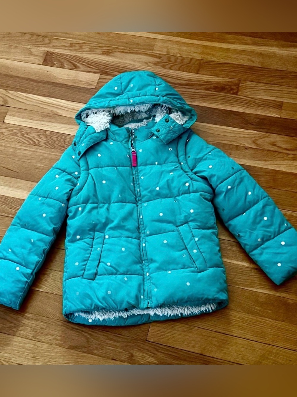 Mini Boden 7-8Y Two-In-One Hooded Sherpa-Lined Jacket